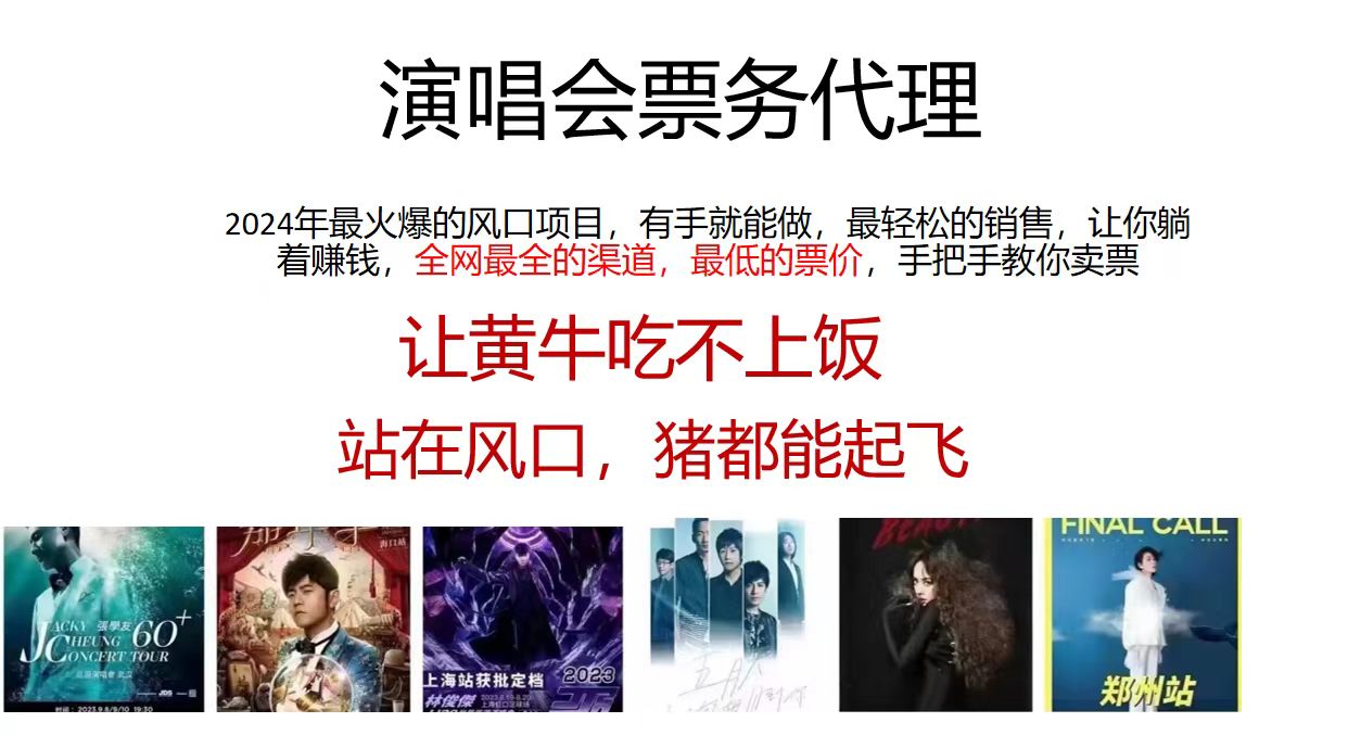 演唱会票务代理，2024年最火爆风口项目，全网最低的票价，小白一分钟上手日入2000+-湘创网