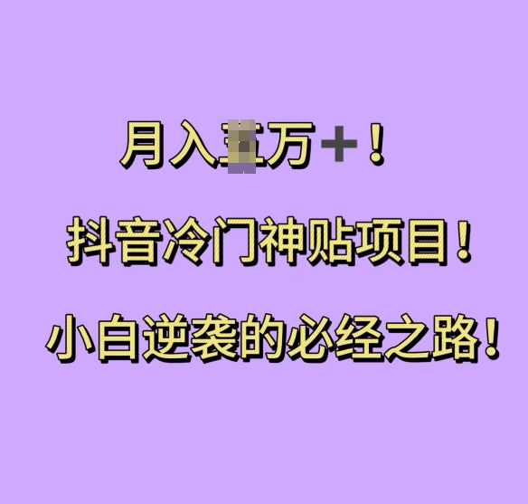 抖音冷门神贴项目，小白逆袭的必经之路，月入过W【揭秘】-湘创网