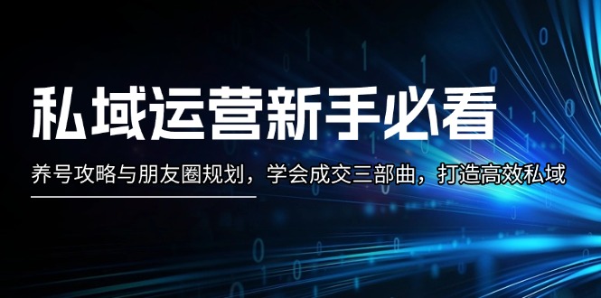 （13416期）私域运营新手必看：养号攻略与朋友圈规划，学会成交三部曲，打造高效私域-湘创网