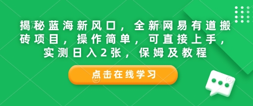 揭秘蓝海新风口，全新网易有道搬砖项目，操作简单，可直接上手，实测日入2张，保姆及教程-湘创网