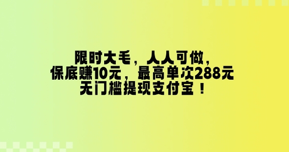 限时大毛，人人可做，保底挣10元，最高单次288元，无门槛提现支付宝！-湘创网