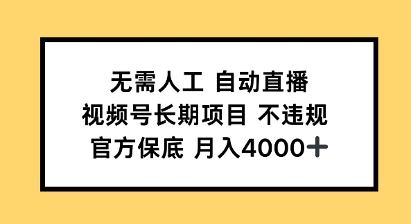 无需人工自动直播，视频号长期项目 不违规，官方保底月入4k左右-湘创网