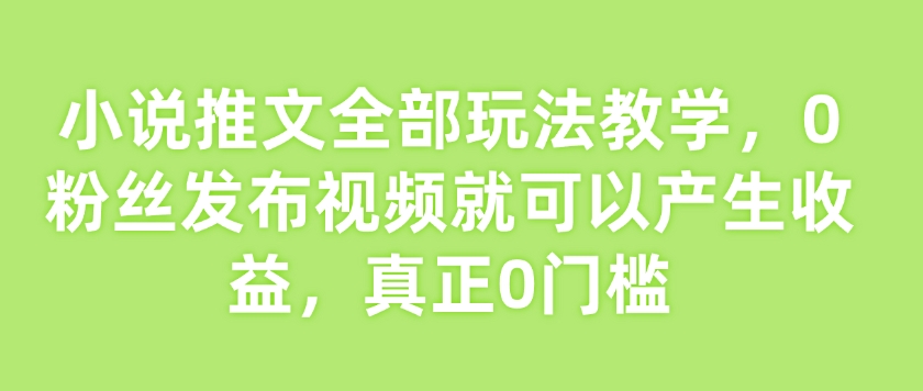 小说推文全部玩法教学，0粉丝发布视频就可以产生收益，真正0门槛-湘创网
