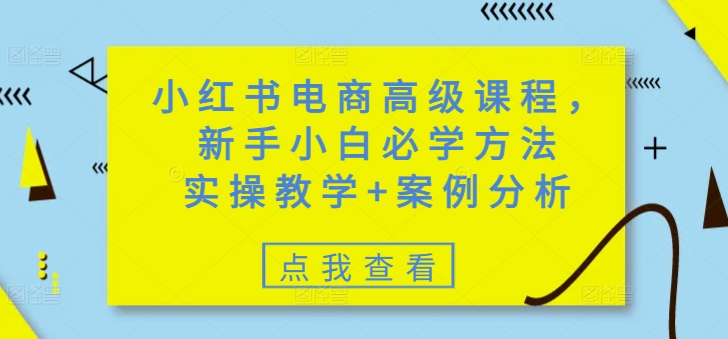 小红书电商高级课程，新手小白必学方法，实操教学+案例分析-湘创网