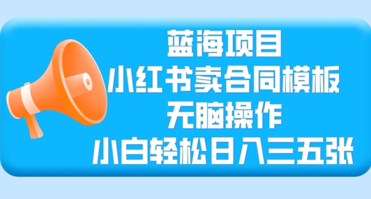 蓝海项目，小红书卖合同模板，无脑操作，小白轻松日入三张-湘创网