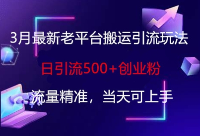 3月最新老平台搬运引流玩法，日引流500+创业粉，流量精准，当天可上手-湘创网