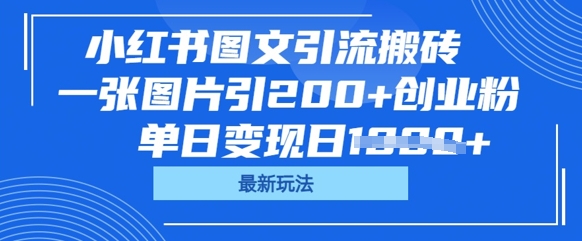 小红书图文引流搬砖，一张图片引200+创业粉，单日变现日数张-湘创网