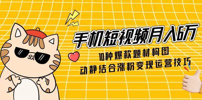 手机短视频月入6万，10种爆款题材构图，动静结合涨粉变现运营技巧-湘创网