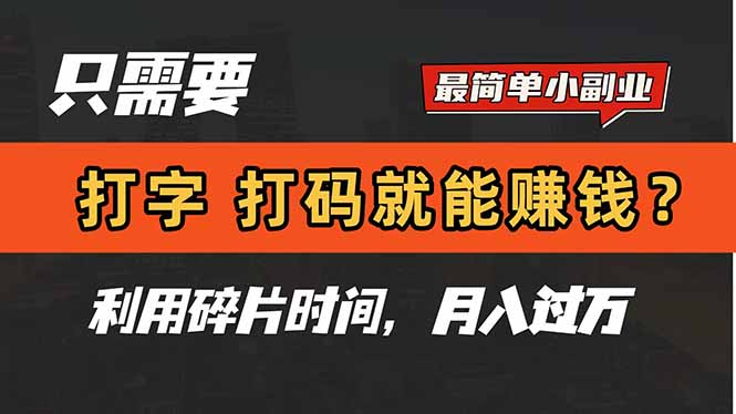 （14673期）只需要打字，打码，就能赚钱？简单的赚钱小副业，利用碎片时间，月入过万-湘创网