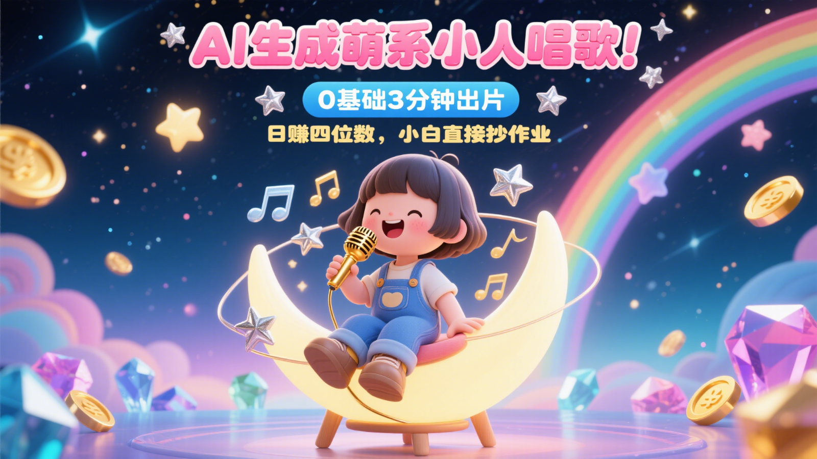 AI生成萌系小人唱歌！0基础3分钟出片，28个作品涨粉9万，日赚四位数，小白直接抄作业-湘创网