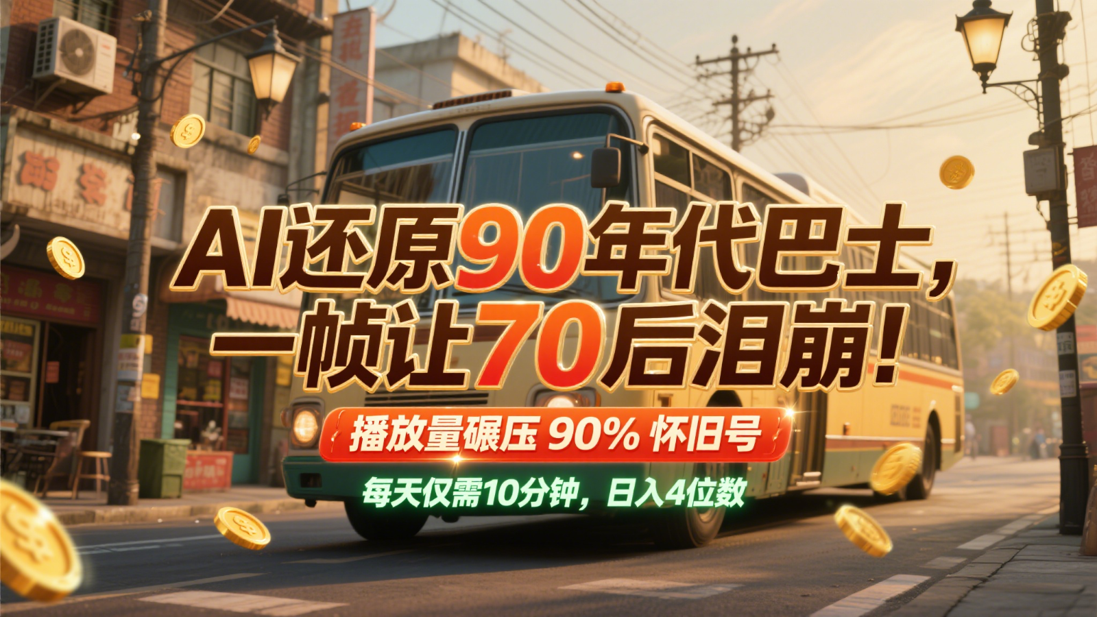 AI还原90年代巴士，一帧让70后泪崩！播放量碾压90%怀旧号，每天10分钟，日入4位数-湘创网