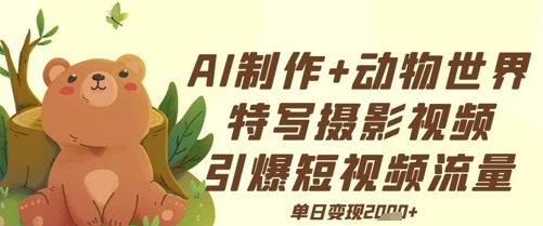 AI制作动物世界特写摄影视频+引爆短视频流量+单日变现多张-湘创网