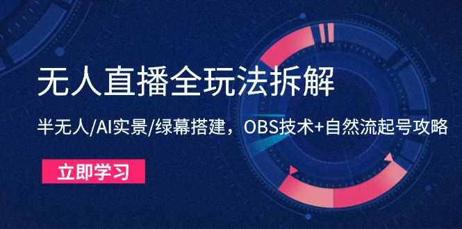 （14684期）无人直播全玩法拆解：半无人/AI实景/绿幕搭建，OBS技术+自然流起号攻略-湘创网