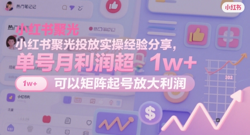 小红书聚光投放实操经验分享，单号月利润超1w+，可以矩阵起号放大利润-湘创网