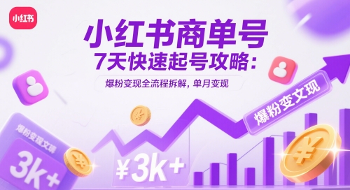 小红书商单号7天快速起号攻略：爆粉变现全流程拆解，单月变现3k+-湘创网