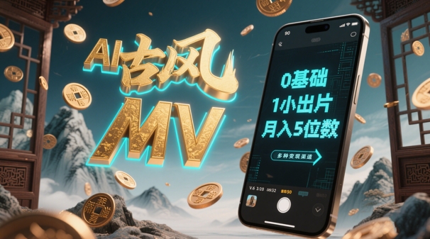 AI一键生成古风音乐MV，0剪辑基础1小时出片，多种变现渠道，一部手机月入5位数-湘创网