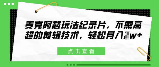 麦克阿瑟玩法纪录片，不需高超的剪辑技术，轻松月入1w+-湘创网