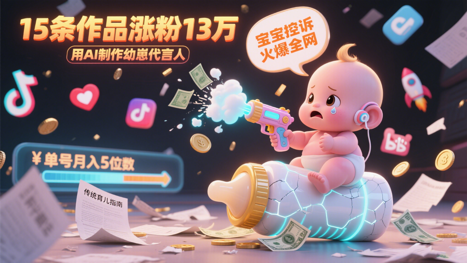 用AI制作幼崽代言人，宝宝的控诉火爆全网，15条作品涨粉13万，单号月入5位数实操教程-湘创网