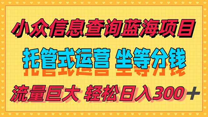 （15216期）稳定日入300＋，小众信息查询蓝海项目，全程懒人式托管，解放你的时间-湘创网
