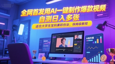 全网首发用AI一键制作爆款视频，自测日入多张，适合大学生宝妈兼职创业，保姆级教程-湘创网