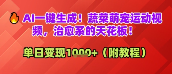 AI一键生成！蔬菜萌宠运动视频，治愈系的天花板！单日变现多张-湘创网