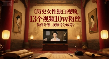 历史女性独白视频，13个视频10w粉丝，伙伴计划，视频号分成等-湘创网