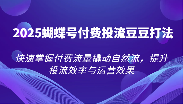 2025蝴蝶号付费投流豆豆打法，快速掌握付费流量撬动自然流，提升投流效率与运营效果-湘创网