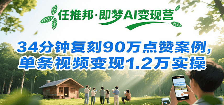 任推邦·即梦AI变现营，34分钟复刻90万点赞案例，单条视频变现1.2万实操-湘创网