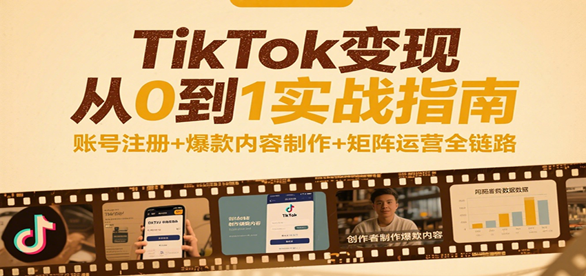 TikTok变现从0到1实战指南：账号注册+爆款内容制作+矩阵运营全链路-湘创网