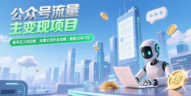 （15412期）公众号流量主变现项目，新手日入四位数，含爆文写作全攻略(更新25年7月)-湘创网