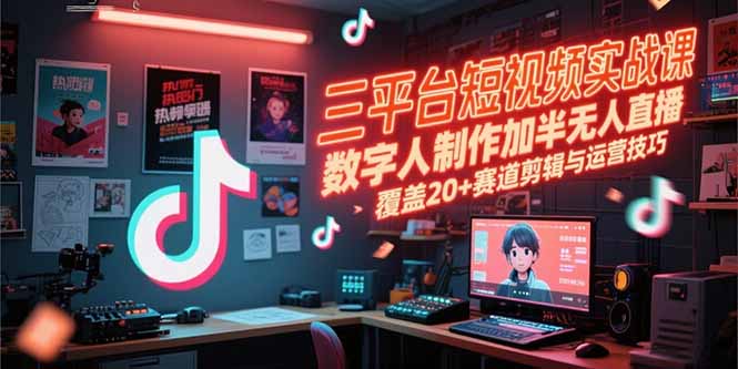（15265期）三平台短视频实战课，数字人制作加半无人直播，覆盖20+赛道剪辑与运营技巧-湘创网