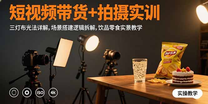 （15540期）短视频带货+拍摄实训：三灯布光法详解,场景搭建逻辑拆解,饮品零食实景教学-湘创网