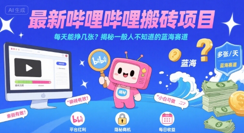 最新哔哩哔哩上B站搬砖项目，每天能挣几张？揭秘一般人不知道的蓝海赛道-湘创网