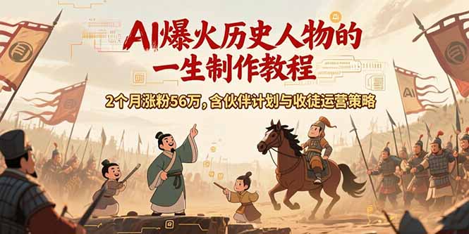 （15336期）AI历史人物赛道课程，2个月涨粉56万，含伙伴计划与收徒运营策略-湘创网
