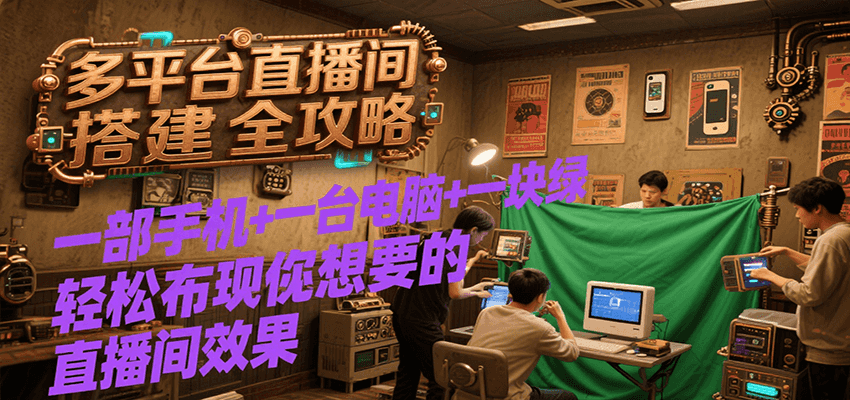 多平台直播间搭建全攻略，一部手机+一台电脑+一块绿布轻松实现你想要的直播间效果-湘创网