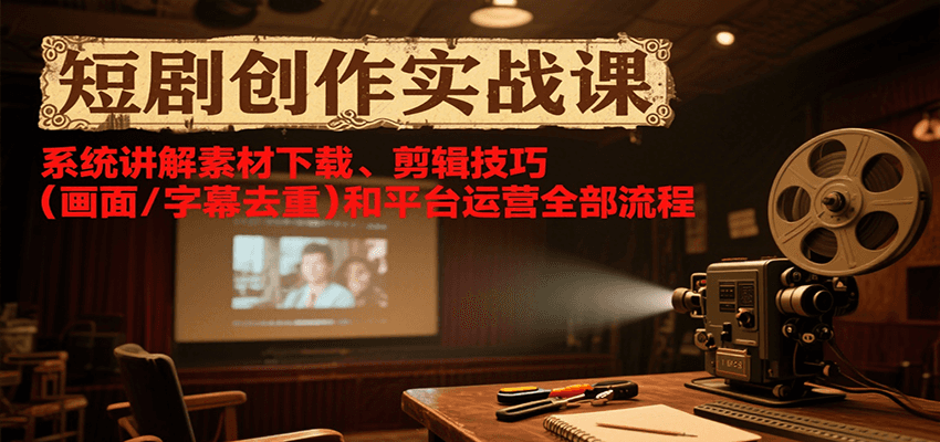 短剧创作实战课，系统讲解素材下载、剪辑技巧（画面/字幕去重）和平台运营全部流程-湘创网