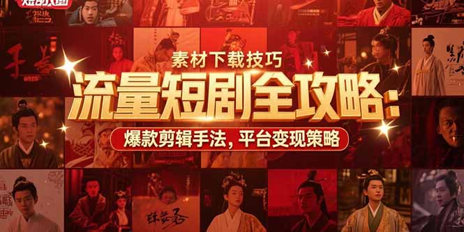 （15431期）流量短剧全攻略：素材下载技巧，爆款剪辑手法，平台变现策略-湘创网
