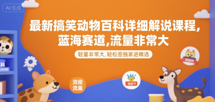 最新搞笑动物百科详细解说课程，蓝海赛道，流量非常大，轻松签独家进精选-湘创网