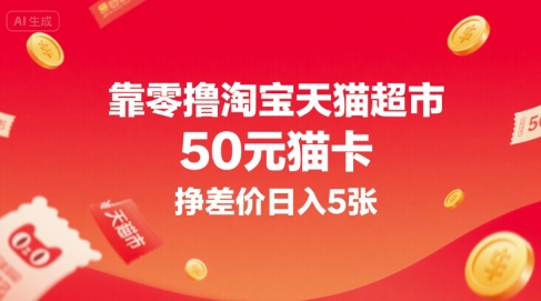 靠零撸淘宝天猫超市50元猫卡，挣差价日入5张-湘创网