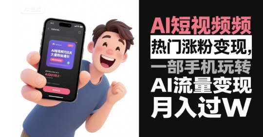AI短视频热门涨粉变现，一部手机玩转AI流量变现，月入过W-湘创网