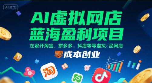 AI虚拟网店蓝海盈利项目，在家开淘宝、拼多多、抖店等虚拟品网店，零成本创业-湘创网