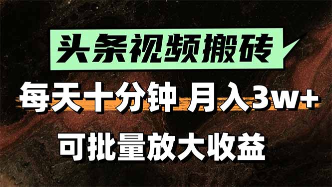 （15400期）头条视频搬砖，每天10分钟，小白轻松月入3万+，可批量放大收益-湘创网