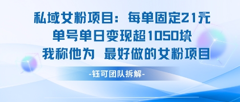 私域女粉项目：每单固定21块，单日变现超1k+，最好做的女粉项目-湘创网