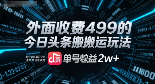 外面收费499的今日头条搬运玩法，有个老铁靠这个玩法单号总收益2w+-湘创网