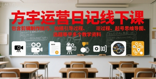 方宇运营日记线下课，包含剪辑制作技巧、拍摄引导过程、起号思维导图、选题等多个教学资料-湘创网