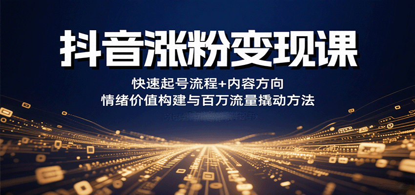 抖音涨粉变现课，快速起号流程+内容方向+情绪价值构建与百万流量撬动方法-湘创网