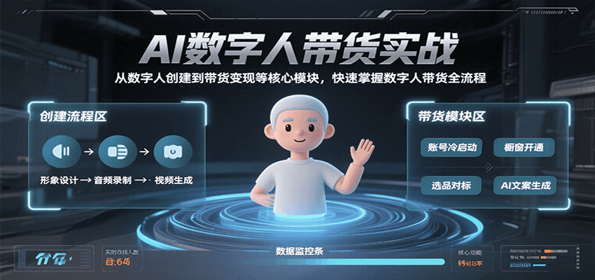 AI数字人带货实战，从数字人创建到带货变现各核心模块，快速掌握全流程-湘创网