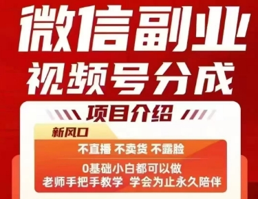 微信副业视频号分成，不直播 不卖货 不露脸，三五分钟即可完成一条作，每日收益几十、几张不等-湘创网