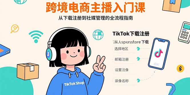 （15708期）跨境电商主播入门课，TikTok下载注册，支付工具配置，社媒账号管理全流程-湘创网