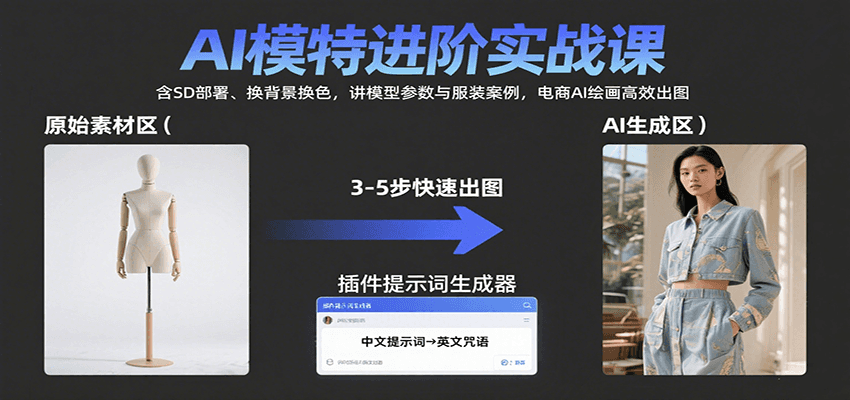 AI模特进阶实战课：含SD部署、换背景换色，讲模型参数与服装案例，电商AI绘画高效出图-湘创网